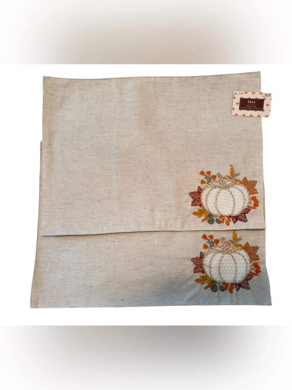 Cream Pumpkin Embroidered Placemat Set - Fall Dining Linen